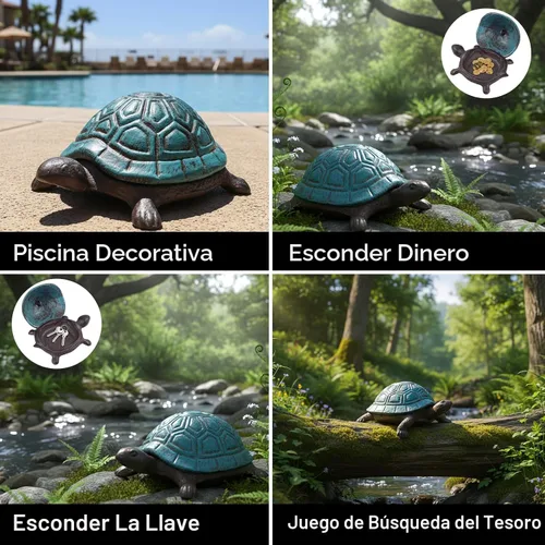 Miniatura 3 de Escondite de llaves de tortuga de hierro fundido para exteriores - Escondite de llaves de repuesto impermeable para esconder una llave