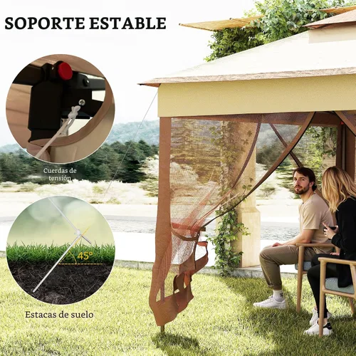 Miniatura 5 de Outsunny 11' x 11' Carpa desplegable de toldo, refugio para patio al aire libre con mosquitero con cremallera extraíble, carpa instantánea para Caqui
