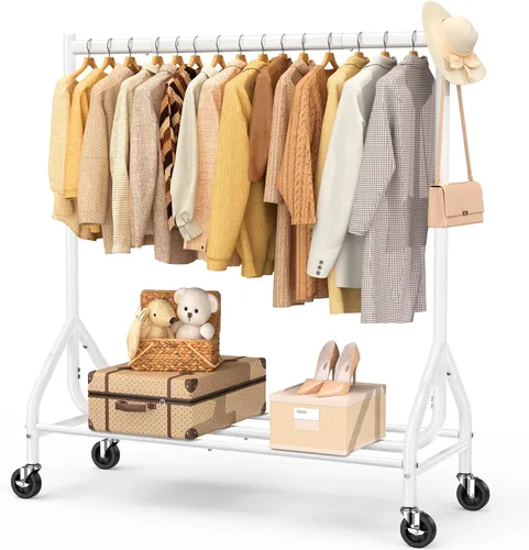 Miniatura 19 de EAGMAK - Perchero resistente para ropa con capacidad de carga de 420 LBS, perchero enrollable para ropa con ruedas bloqueables, perchero de metal