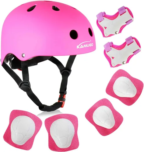 Miniatura 9 de KAMUGO - Casco de bicicleta para niños, casco para niños pequeños de 2 a 8 años, para niños y niñas, con equipo de protección deportiva, rodilleras