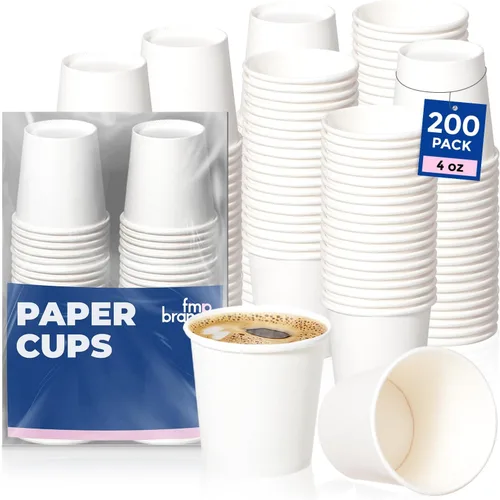 Fit Meal Prep [Paquete de 200] Vasos desechables de papel blanco de 4 onzas, para bebidas calientes y frías, para café, expreso, cortado, agua, té y