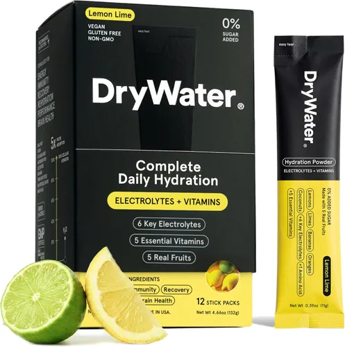 Miniatura 11 de DryWater® Paquetes de polvo de hidratación de electrolitos + vitaminas, limón de frambuesa (sin estevia), 1,000 mg de potasio, fruta orgánica real