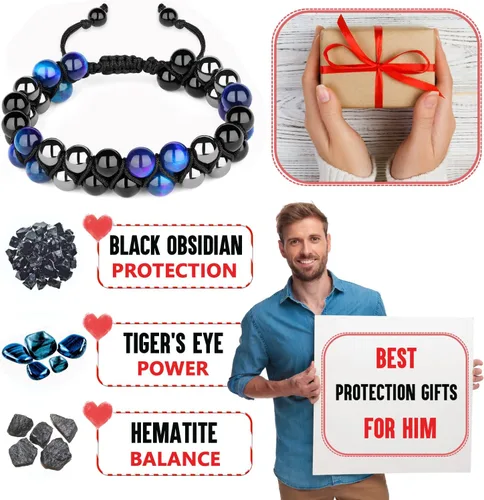 Miniatura 9 de Stocking Stuffers for Men/Teenage Boys - Christmas Gifts for Boyfriend/Husband/Son/Father - Handmade Triple Protection Bracelet - Black