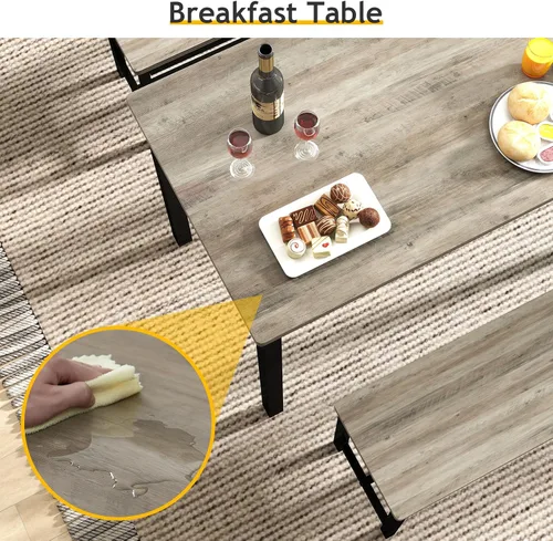Miniatura 4 de Rovibek - Juego de mesa de comedor y sillas para 4, mesa de cocina moderna que ahorra espacio con 2 bancos y pies ajustables, mesa de desayuno