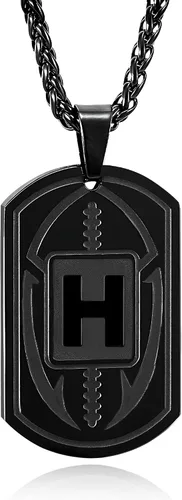 Miniatura 73 de Graduation Gifts - Football Initial Necklace for Men Boys Kids Teen Dog Tag Stainless Steel Black Letter Pendant Sport Football Athletes Jewelry
