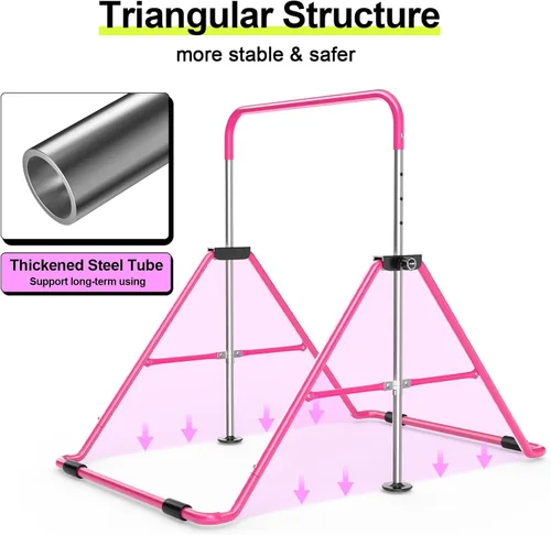 Miniatura 4 de Safly Fun Foldable Gymnastics Bar for Kids, Adjustable 35"-51", Sturdy 145 lbs Capacity, Easy-to-Assemble, Gymnastics Equipment for Kids for Rosa