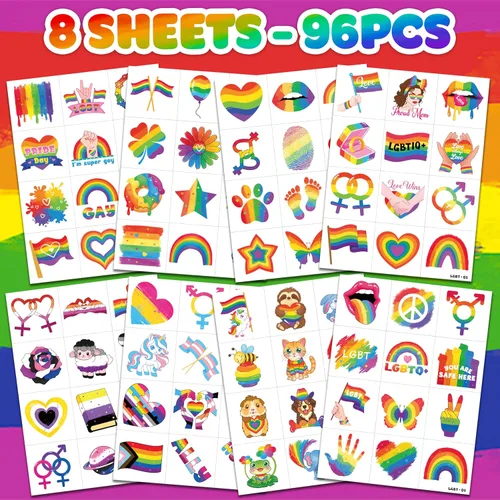 Miniatura 3 de 96 tatuajes temporales LGBT del mes del orgullo feliz para niños, calcomanías de tatuaje falsas seguras para la piel para niños y niñas Bonitos