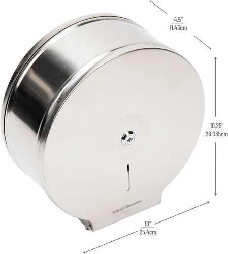 Miniatura 3 de Mind Reader Dispensador de papel higiénico, montaje en pared, cerradura con llave, baño, acero inoxidable, 10 pulgadas de largo x 10.25 pulgadas