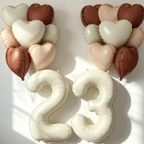 Miniatura 9 de Globos de 40 pulgadas color crema número 10, 17 piezas de globos de helio grandes con globos de corazón neutros crema nude caramelo beige marrón