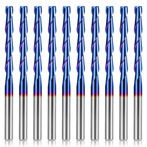HQMaster Brocas de Router CNC Vástago de 1/8" Broca CNC Fresa de Extremo Punta Plana Carburo Fresa de Dos Flautas Espiral Corte Ascendente Juego de