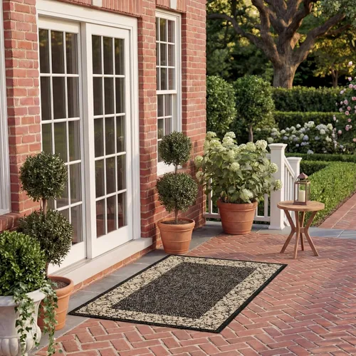 SAFAVIEH Courtyard Collection - Alfombra decorativa de 2 x 3 pies 7 pulgadas, color negro y arena, no desprende pelusa y de fácil cuidado, para