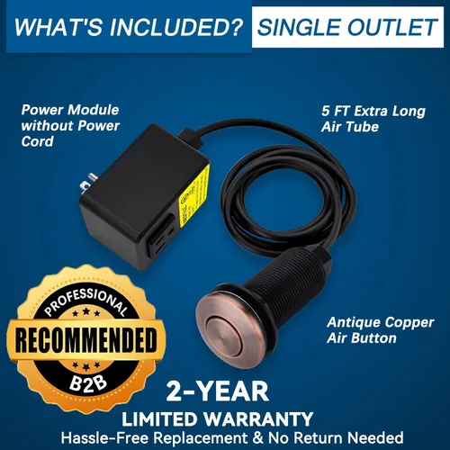 Miniatura 6 de Kit de interruptor de aire para eliminación de basura BESTILL - Certificado UL, botón de interruptor de la parte superior del fregadero sin cable