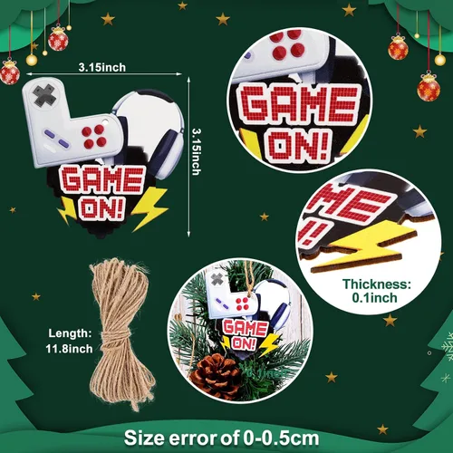 Miniatura 2 de Kathfly 27 piezas de adornos de videojuegos navideños para árbol de Navidad, controlador de sistema de madera, etiqueta colgante para fiesta