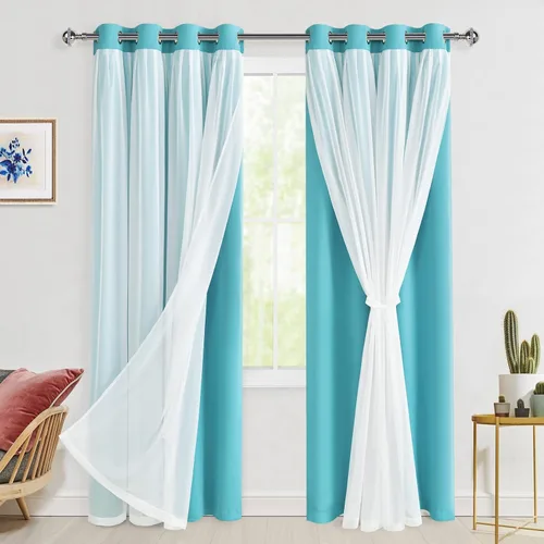 Miniatura 125 de Hiasan Cortinas opacas con superposición transparente, aislamiento térmico para mezclar y combinar de doble capa, cortinas de oscurecimiento de Beige