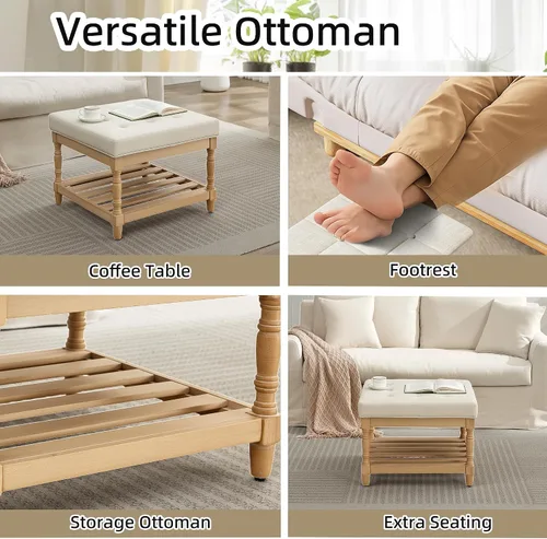 Miniatura 8 de UEV Juego de 3 mesas de café otomanas, juego de mesa de madera para sala de estar, incluye 2 mesas auxiliares tapizadas, mesita de noche, patas