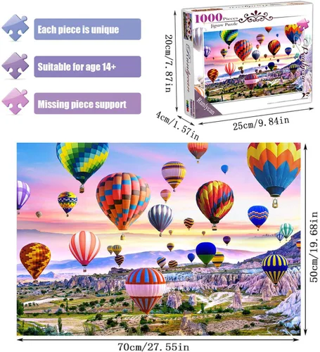Miniatura 7 de Rompecabezas para adultos de 1000 piezas para adultos – Globos de aire caliente estilo paisaje rompecabezas juego de juguetes regalo