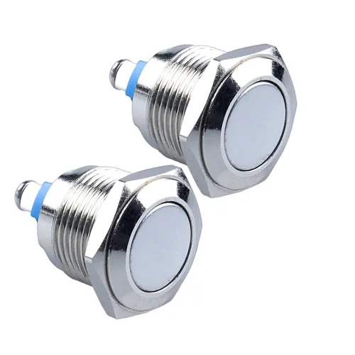 Miniatura 18 de Paquete de 2 interruptores de botón momentáneos de metal de 0.630 in, impermeables, IP66, terminales de tornillo antivandálicos de 12 V, 24 V, 36 V