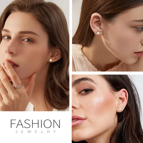Miniatura 2 de Suplight 925 Sterling Silver 6 Prong Birthstone NecklaceStud Earrings, Dainty Small Crystal Jewelry for Women Girls (with Gift Box)