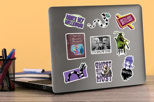Miniatura 5 de Beetlejuice Variedad de 100 calcomanías de vinilo grandes de lujo – Calcomanías troqueladas para laptop, botella de agua, álbumes de recortes