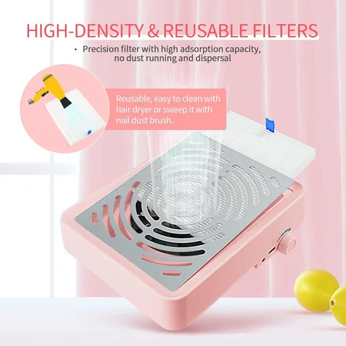 Miniatura 4 de SAVILAND Colector de Polvo para Uñas con Lámpara – Potente Ventilador de Vacío para Uñas 40W Colector Extractor de Polvo Eléctrico Máquina de A-Rosa