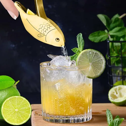Miniatura 7 de Exprimidor de limón en forma de pescado, exprimidor manual de limón de acero inoxidable, cítricos de lima portátil, jugo de prensa manual resistente