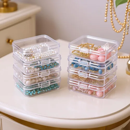 Miniatura 4 de 100 unidades de cajas de almacenamiento rectangulares mini de plástico transparente con tapa con bisagras para cuentas y otros artículos pequeños