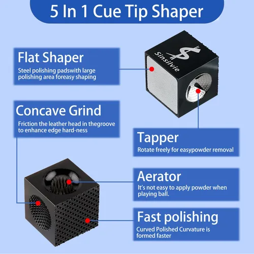 Miniatura 2 de Moldeador de punta de taco de billar 5 en 1, herramienta de reparación de punta de taco de billar 5 en 1, accesorios de taco, azul, negro y rojo