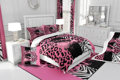 Miniatura 6 de Manfei Sábana bajera ajustable de labios de rosa, tamaño individual, funda de cama con estampado de cebra de leopardo con 1 funda de almohada, juego