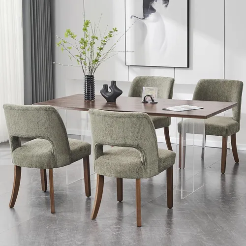 Miniatura 22 de VKNOW Juego de 2 sillas de comedor de madera, silla de comedor tapizada en tela moderna, silla de cocina, silla de cena de granja para cocina y Verde