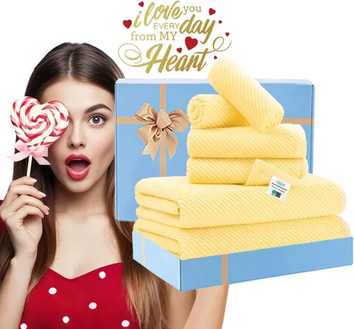 Miniatura 6 de VOOVA & MOVAS Toallas de baño amarillas – 100% algodón Secado rápido Peso Gruesas Suave, juego de 6 toallas de baño, 2 toallas grandes de 30