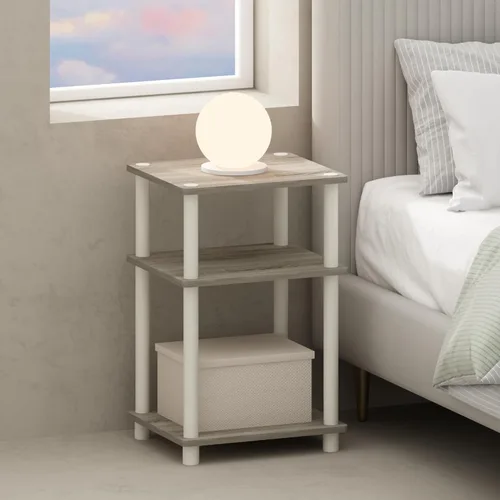 Miniatura 15 de Furinno Just Turn-N-Tube - Mesita de noche de almacenamiento abierto, 1 paquete, 3 niveles, blanco/blanco