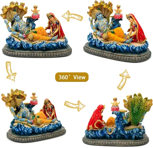 Miniatura 2 de alikiki Estatua hindú de Dios Señor Vishnu – 8.3 pulgadas de largo Mahavishnu figura divina deidad hindú para adoración espiritual, hogar, oficina