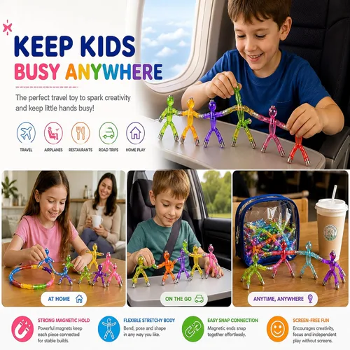 Miniatura 5 de Boxgear Magnet Men - Juguete magnético de viaje de 10 piezas: juguetes magnéticos para niños, juguetes de viaje por carretera para 1-3 Relleno