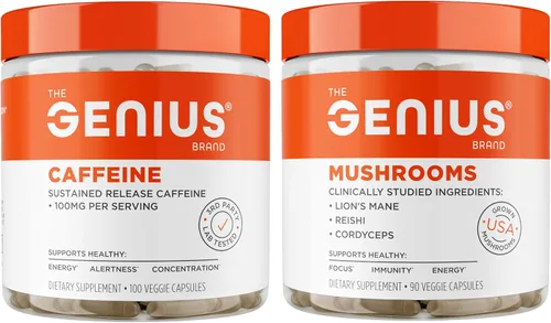 Genius Caffeine Pills + Genius Mushroom Plant-Based Supplement (Alert Concentration)