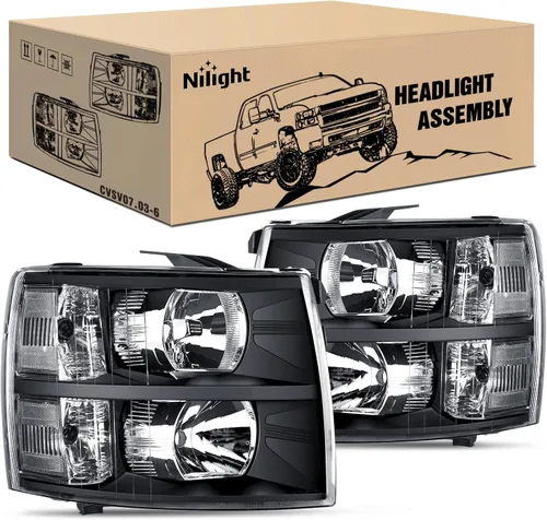 Miniatura 17 de Nilight Conjunto de faros para 2007 2008 2009 2010 2011 2012 2013 Silverado 1500 2007-2014 Silverado 2500HD 3500HD Faros de repuesto Carcasa negra