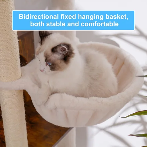 Miniatura 4 de Hey-brother Árbol de madera para gatos, muebles para gatos de 66.1 pulgadas con postes rascadores, torre moderna para gatos con hamacas, juguetes