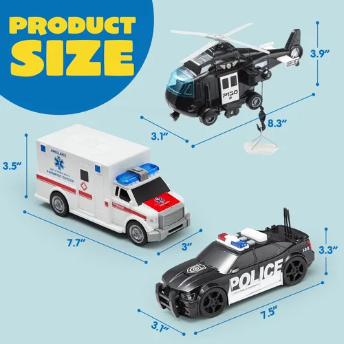 Miniatura 7 de JOYIN Camión de juguete para niños de 3, 4, 5, 6, 7 años, juego de vehículos de policía, juego de vehículos de emergencia, automóvil alimentado por