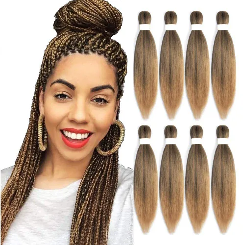 Cabello trenzado preestirado de 14 pulgadas, 8 paquetes de cabello trenzado preestirado, trenzas de ganchillo, extensiones de cabello trenzado Yaki