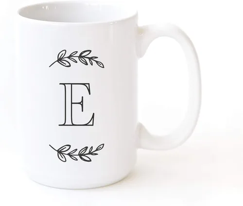 Miniatura 5 de The Cotton & Canvas Co. Manhattan Wreath - Taza de café personalizada con monograma inicial con letra A, taza de café de cerámica de porcelana. Para