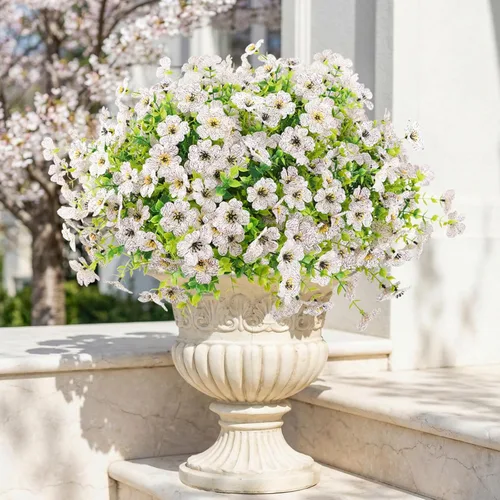 Miniatura 23 de ATTGREAT Flores artificiales para exteriores, plantas sintéticas resistentes a los rayos UV, flores falsas, margaritas, 12 paquetes de plnats de Azul