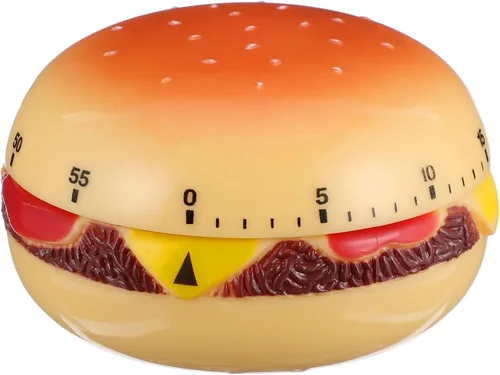 Cabilock Temporizador mecánico de cocina, en forma de hamburguesa de 60 minutos, recordatorio de huevo giratorio de viento de cuenta regresiva,