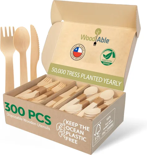Miniatura 17 de Juego de cubiertos de madera desechables – 100% compostable para el hogar – 100 tenedores de 6.5 pulgadas, utensilios de bambú alternativos