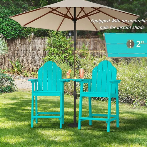 Miniatura 5 de LUE BONA Juego de 2 sillas altas Adirondack HDPS para todo tipo de clima, sillas de altura de barra con patas de aluminio, mesa desmontable