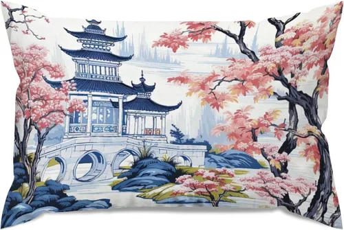Miniatura 65 de ArogGeld Funda de almohada blanca con flores chinoiserie, funda de almohada para sofá, diseño floral verde y blanco, funda de almohada de lino A-12