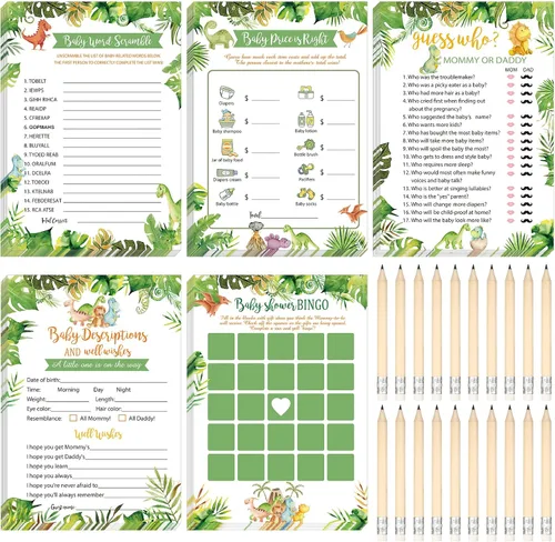 Miniatura 11 de Yinder 145 tarjetas de actividades para juegos de baby shower con 20 lápices, incluye descripción de bingo para bebés y deseos, adivina quién es