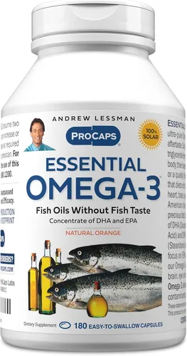 ANDREW LESSMAN Naranja Omega-3 esencial - 180 cápsulas blandas - Aceites omega-3 ultra puros y de alta potencia. Alto contenido de DHA, sin malestar