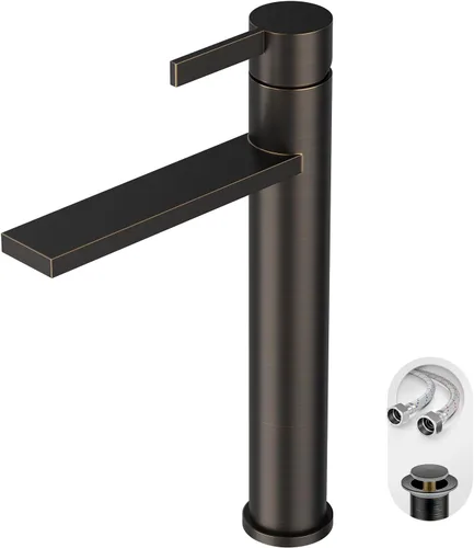 Miniatura 18 de Phiestina FH01-BN-V - Grifo de lavabo de baño de níquel cepillado de un solo agujero, grifo de baño moderno de una sola manija, con drenaje