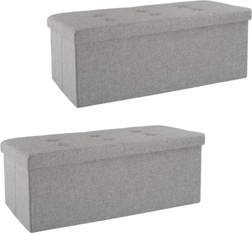 Miniatura 16 de Lavish Home Otomana plegable de almacenamiento, juego de 2 reposapiés copetudos de 30 pulgadas, baúl o banco de lino con contenedor extraíble