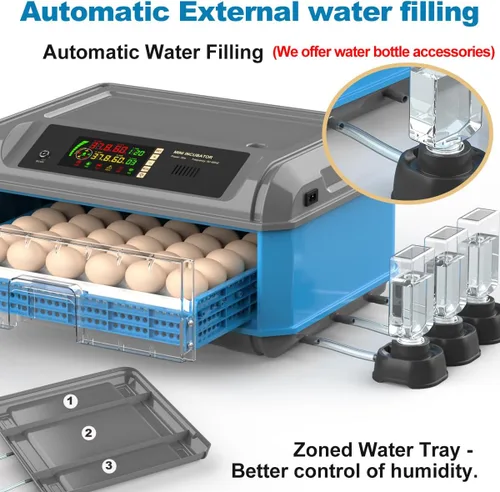 Miniatura 6 de Incubadora de huevos mejorada para incubar huevos, incubadora de huevos de pollo con giro automático de huevos, control de humedad, sistema