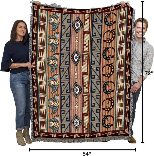 Miniatura 10 de Pure Country Weavers - Manta con fetiches - Inspirada en nativos americanos del suroeste - Manta tejida de regalo, algodón, 72x54, fabricada en EE.UU